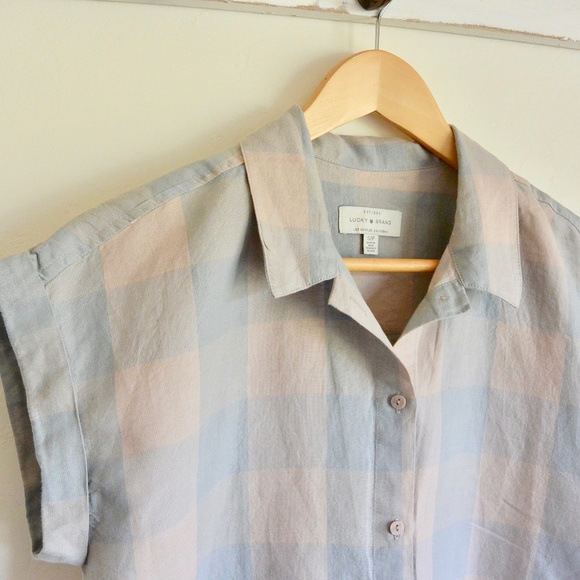 Lucky Brand Linen Blend Button Down Blouse - Picture 2 of 7